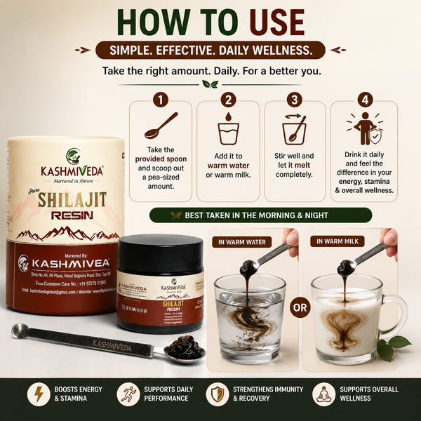 Kashmiveda Pure Himalayan Shilajit/Shilajeet Resin 40 Gram for Men, Gym, Stamina, Energy & Improved Health | 80+ Trace Minerals & 74%+ Fulvic Acid | Contains Lab Certificate
